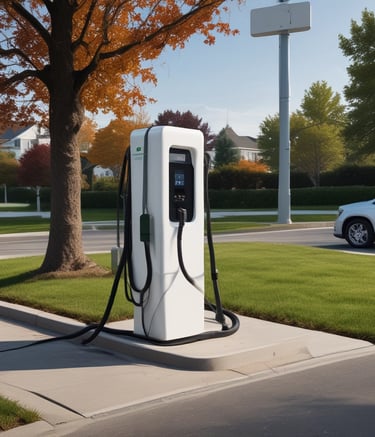 A commercial EV charging station in a parking lot.