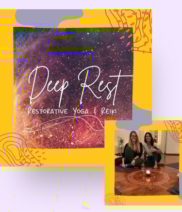 Deep Rest cosmic event graphic and Little Yoga Space Lisbon yoga studio.