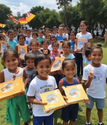 A group of young boys in white traditional attire are seated on the floor, intently reading from open books placed on low wooden tables in a classroom setting with muted colors and some books shelved on the side.