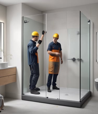A person wearing a red hard hat and a face mask is working on the ceiling, possibly installing or repairing electrical wiring. The individual is holding tools in their hands and is focused on the task. The wall behind them has partially visible text in large black and red letters.