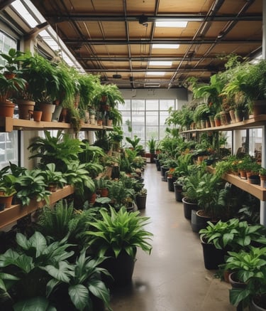 a large room with lots of plants and a lot of plants