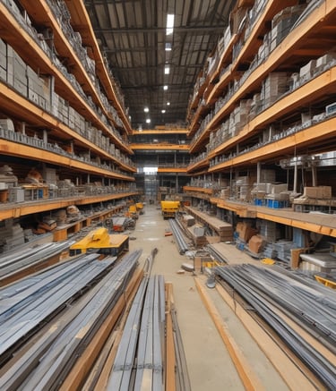 A variety of packaged goods are displayed on shelves in a market setting. The products are neatly arranged, with each shelf containing an assortment of items such as chocolate bars and possibly other gourmet products. Two people are visible in the background, adding a dynamic aspect to the scene. Bottles are placed on top of the display, enhancing the gourmet theme.