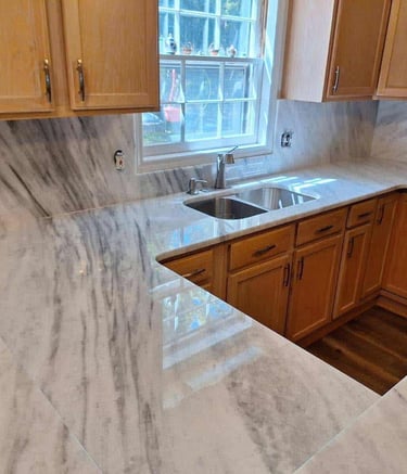 Polished marble slab ideal for vanities and bathrooms