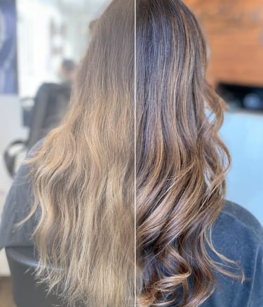 a woman's hair is shown before and after her hair is cut