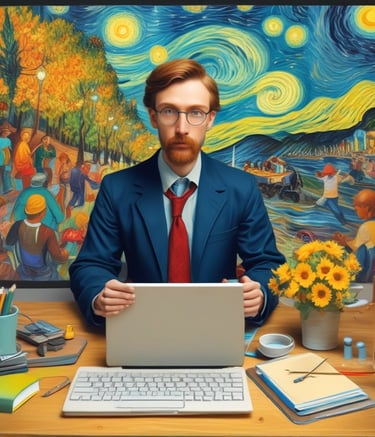 A professional team member giving a presentation with digital graphs in the background.