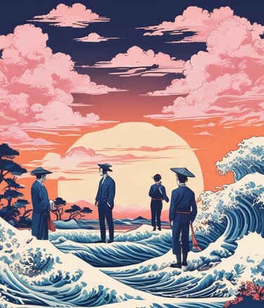 A futuristic cityscape at dusk with glowing data visualizations overlayed in blue hues.