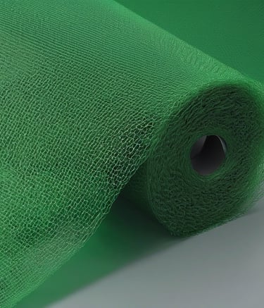 A green mesh fence stretches along a garden area with lush green trees in the background. The foreground features a smooth, shiny tiled surface, and part of a white structure is visible on the left side. Light and shadow patterns play across the scene, suggesting a sunny day.