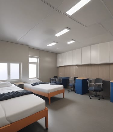 Modular cabin units arranged neatly at a busy Dubai logistics hub