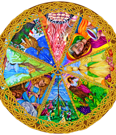 color ink pencil computer composite Celtic Wheel Calendar Festival Mythology Tradition Cover Illustration