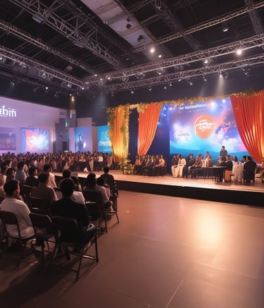 Electric live concert crowd illuminated by vibrant stage lights under a night sky.