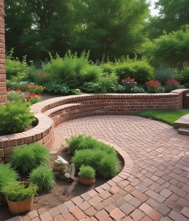 Wide shot of a spacious stone patio with custom BBQ and seating area.