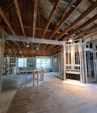 fire damage before restoration showing exposed framing - Irvin Restoration Irving TX