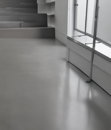 Wide shot of a freshly coated epoxy floor in a busy Dubai warehouse.