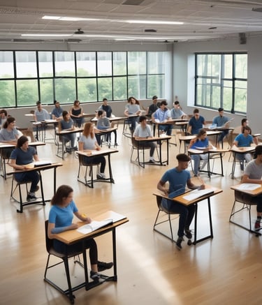 A training workshop with teachers practicing lesson delivery and classroom management techniques.