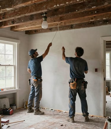 A close-up of hands exchanging keys over a house blueprint.