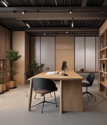 A traditional Japanese room featuring tatami mats, sliding shoji doors, and wooden elements. The interior is minimalistic, with a focus on simplicity and natural materials, creating a harmonious and serene atmosphere.