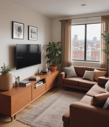 a living room with a couch and a television