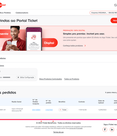 Página inicial do Novo Portal Ticket