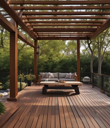 A corner of a luxury retail building with elegant architectural details. The exterior is adorned with festive decorations, including garlands and lights. Large display windows showcase high-end products against a red backdrop. A bright red awning provides shade above the windows, and the street surface appears wet, possibly after rain.