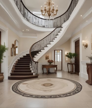A luxurious indoor setting with a geometric glass ceiling and reflective marble floor. Three high-end luxury cars, including a black and white color scheme, are prominently displayed. A red velvet rope separates the cars from the viewer, suggesting exclusivity.