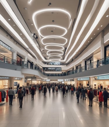 a large group of people walking through a mall, sightseeing, buying gifts.,