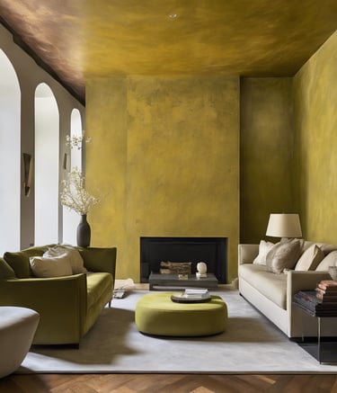 a living room with a couch and a fireplace