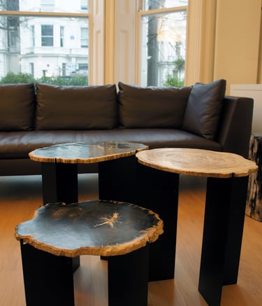 Three Petrified Wood Side Tables
