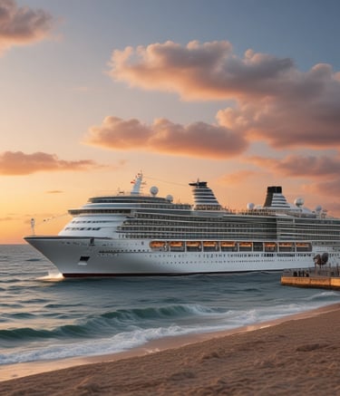 ein Kreuzfahrtschiff im Meer bei Sonnenuntergang