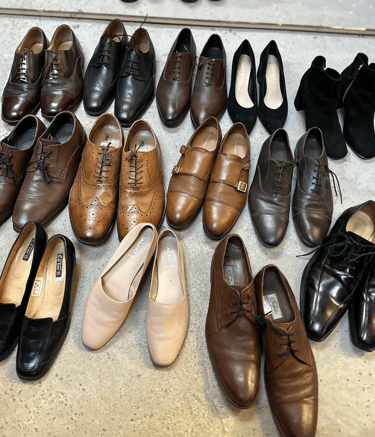 a bunch of shoes, selection of rental shoes