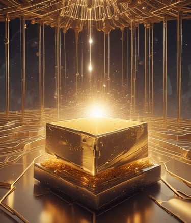 Three gold bars sitting next to each other on a table