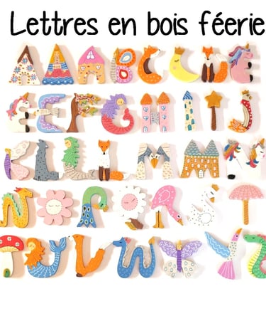 Lettres en bois thème fée et princesse