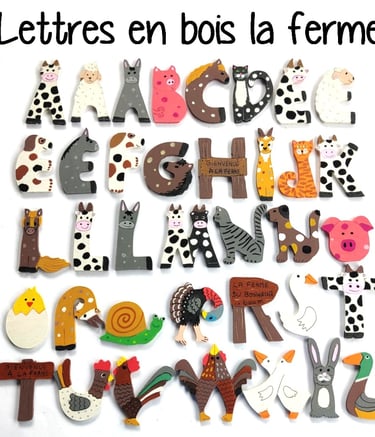 Lettres en bois animaux de la ferme