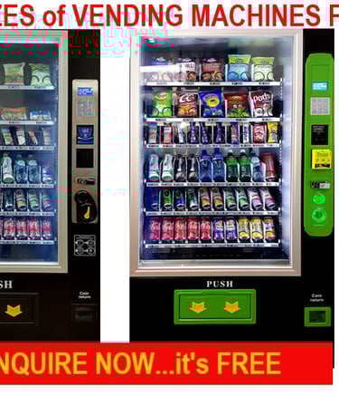 4 sizes of vending machines FREE, Enquire Now..its FREE, call to action button