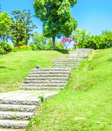 Temple landscape with spiritual garden layout and sacred trees by Garden Designers