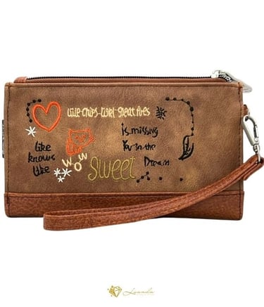 Portefeuille marron Sweet Candy avec broderie et dragonne amovible