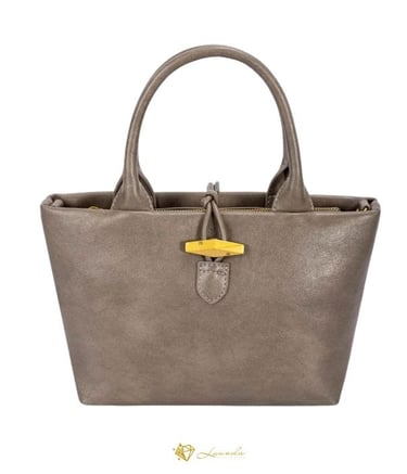 sac à main taupe David Jones modèle Camille avec fermeture dorée – 23 x 18 x 10 cm – Luanda Steel