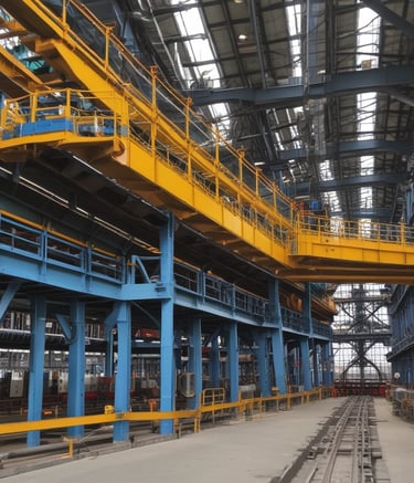 Engineer inspecting machinery in a busy manufacturing facility.