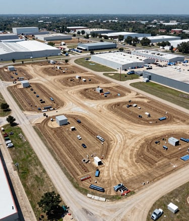 Construction crews preparing infrastructure for a suburban residential neighborhood