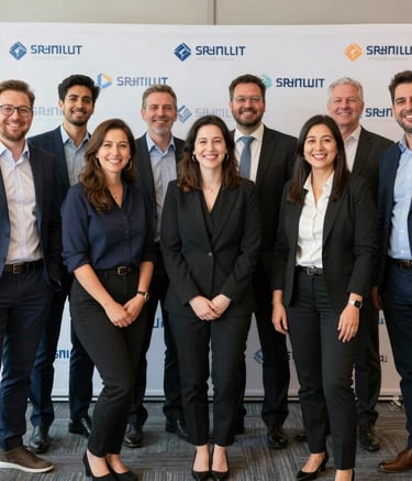 A candid shot of guests laughing under warm string lights at an evening event.