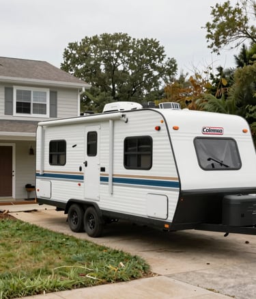 A clean, modern lodging unit nestled on a rugged construction site at dawn.