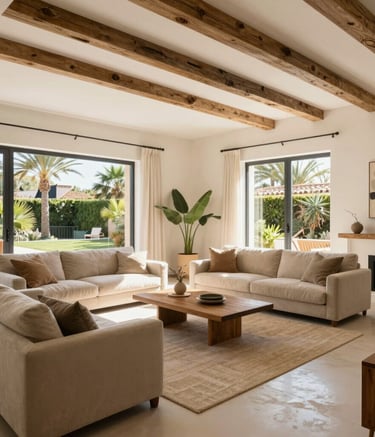 An inviting outdoor living space with comfortable seating and lush greenery.