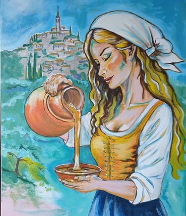 La lavandière qui verse de l'huile d'olive