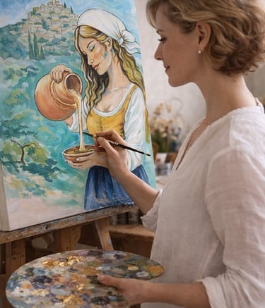 Miska en train de peindre un tableau