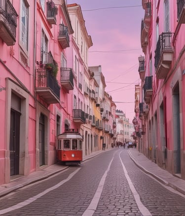 A charming street in a Portuguese village with colorful houses.