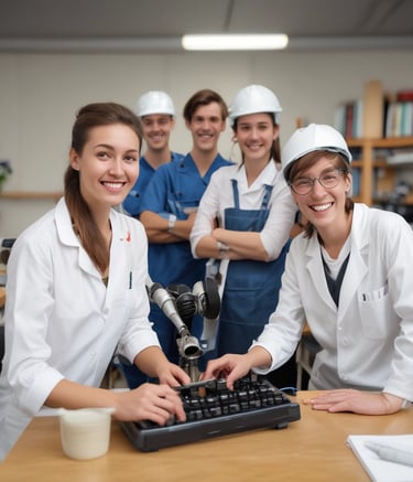 Students collaborating on a creative school project in a bright classroom.