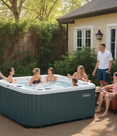 Technicians carefully installing an above ground pool in a suburban yard.