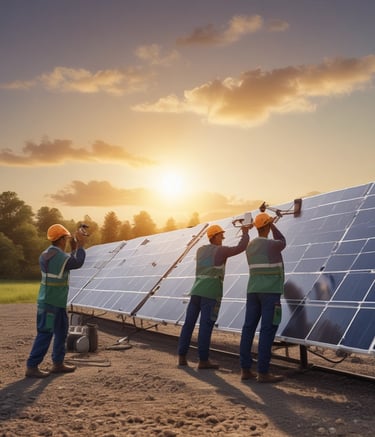 Solar panels installed on a rooftop under a clear blue sky.