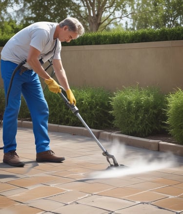 Sparkling clean terrace tiles with sunlight reflecting off the surface