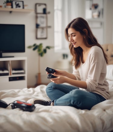 A subtle background image of a shopper happily using a laptop with promo codes on screen.