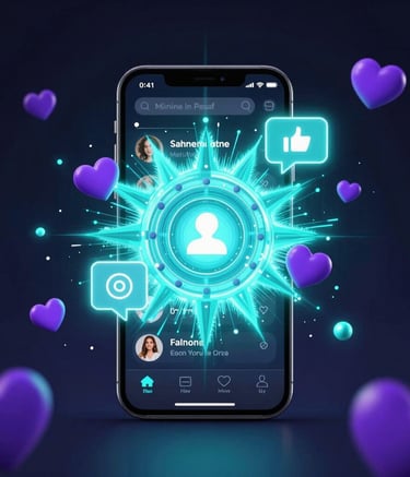 Dark mode web app dashboard glowing with neon cyan and violet highlights.